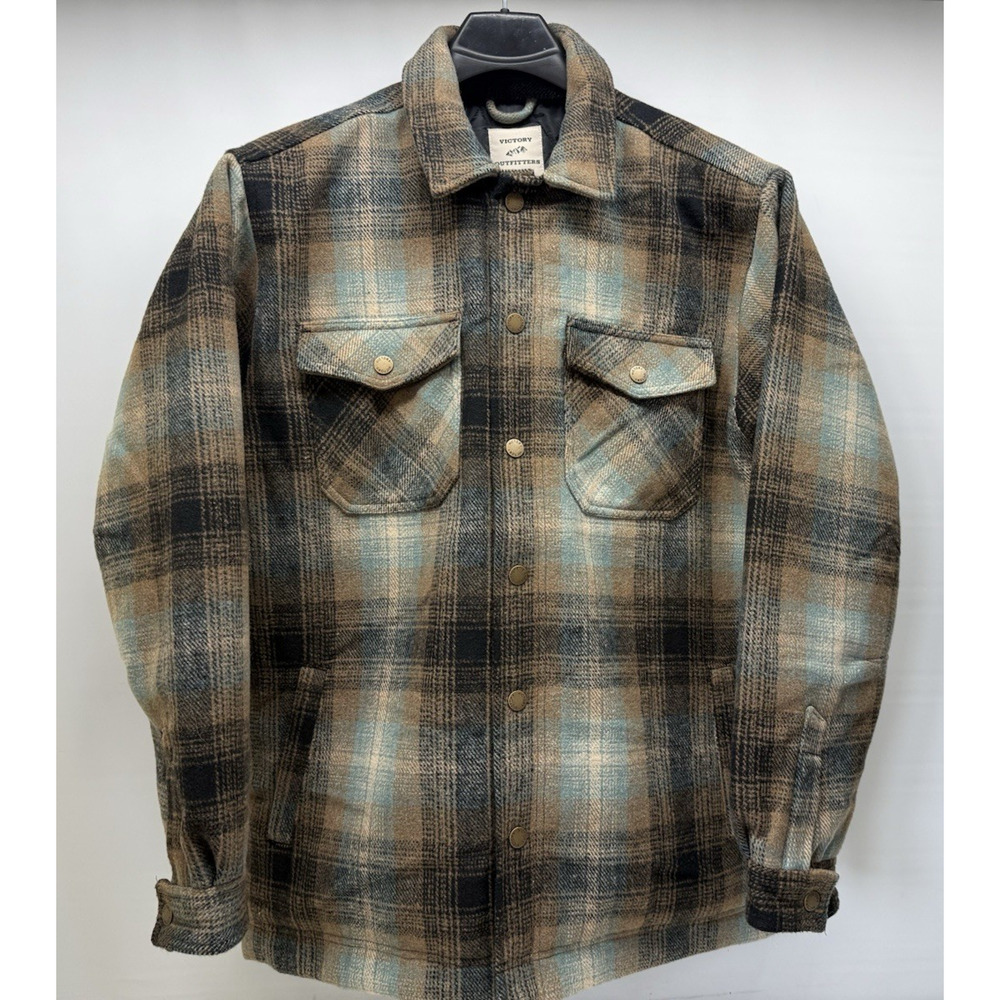 VICTORY OUTFITTERS Mens Large Plaid Wool Blend Quilt Lined Insulated Snap Jacket